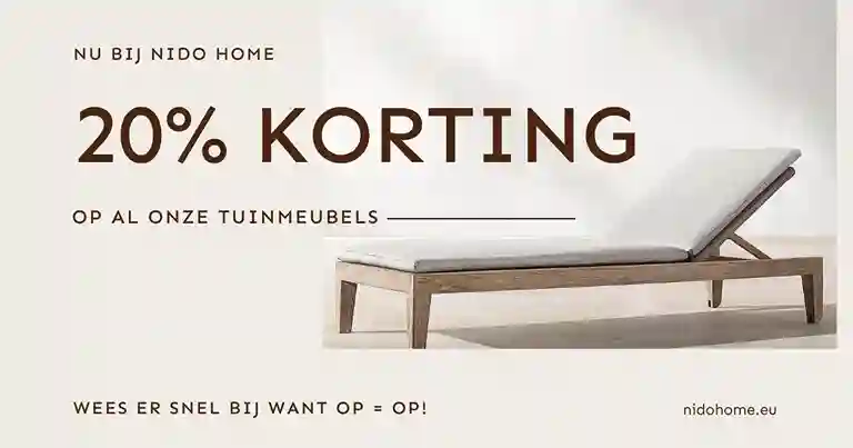 Aanbieding voor goedkope tuinmeubelen: 20% korting bij Nido Home